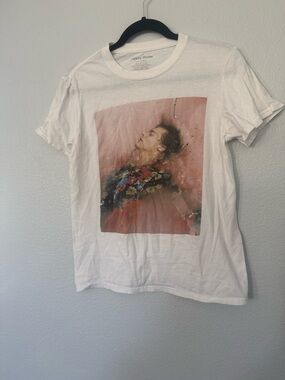 Harry Styles Merch White Graphic Tee with Floral Portrait Size Small